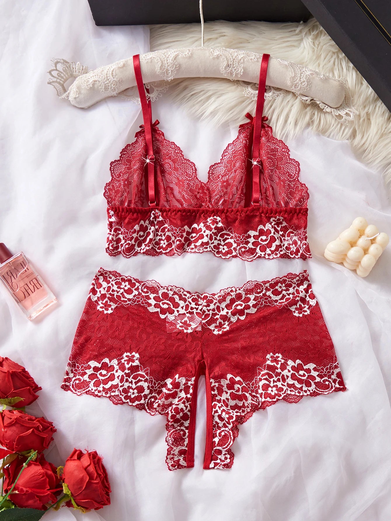 CowLost | lace-hollow-contrast-color-sexy-lingerie-bra-and-panties-sets |10