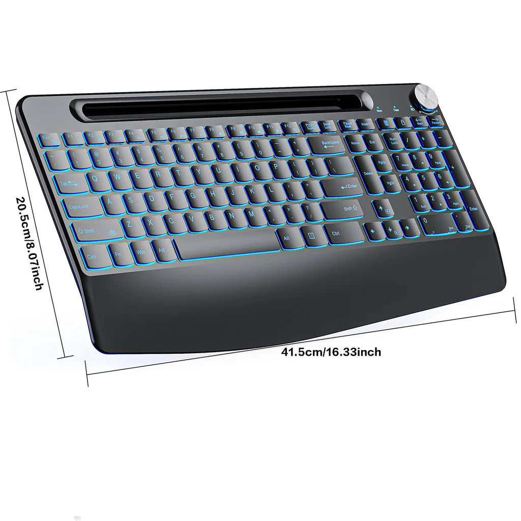 CowLost | product_id-joma-wireless-full-size-keyboard-with-7-color-backlight-wrist-rest-phone-holder-rechargeable-silent-keys |6