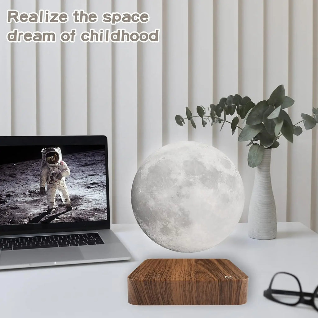 Levitating Moon Magnetic Floating 3D LED Night Light with Wooden Base, 3 Color Temperatures