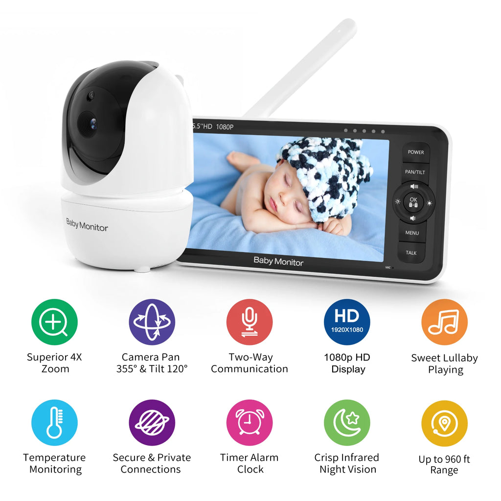 CowLost | baby-transport-accessories-babystar-5-5-hd-baby-monitor-with-pan-tilt-zoom-1000ft-range-no-wifi-night-vision-temperature-lullaby-two-way-audio-vox-mode |7