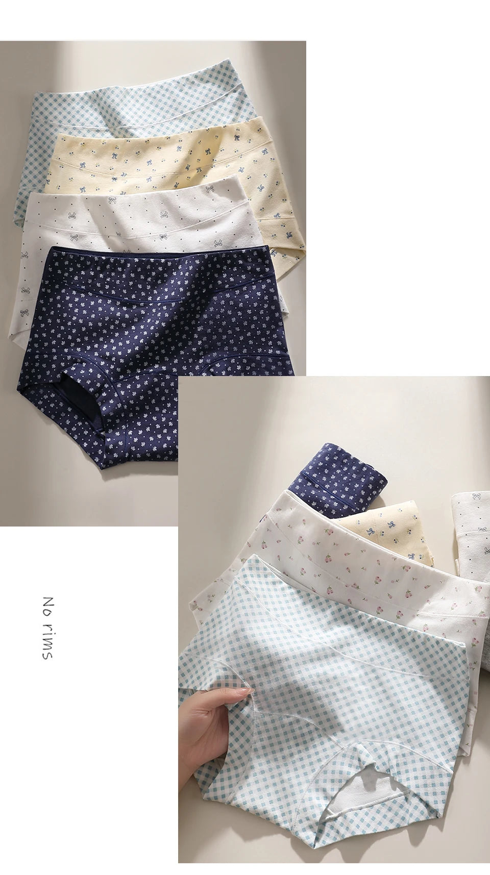 CowLost | product_id-fallsweet-5pcs-plus-size-womens-cotton-seamless-plaid-briefs-high-elastic-underwear |6