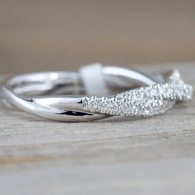 Women's Twisted Zircon Ring Silver Plated Stainless Steel Jewelry Gift