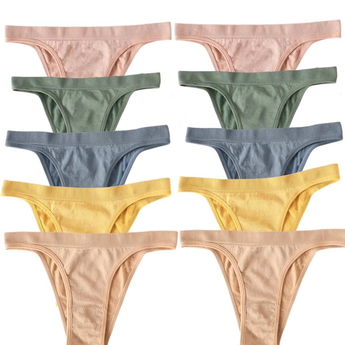CowLost | product_id-10pcs-womens-seamless-ribbed-high-leg-sports-thong-underwear-set |19