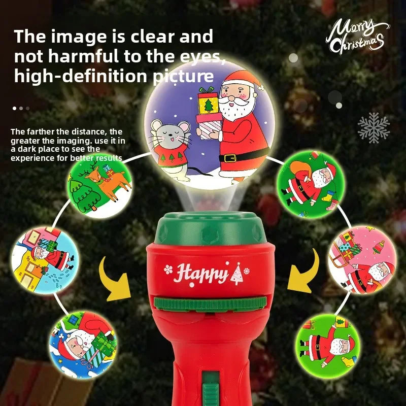 Christmas Cartoon Projection Flashlight Toy with 3-10 Cards for Kids Bedtime Stories