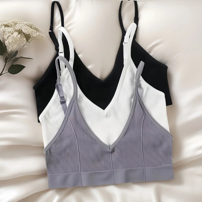 CowLost | product_id-seamless-ribbed-v-neck-wireless-tube-top-bralette-with-adjustable-straps-m-l |1