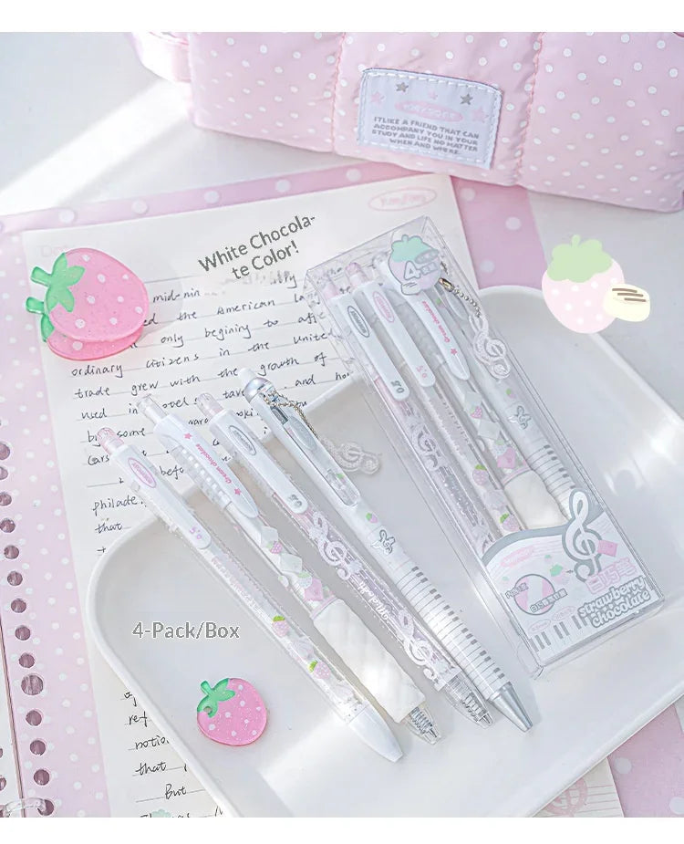 CowLost | product_id-2026-rosyposy-0-5mm-retractable-gel-pen-aesthetic-strawberry-music-notes-design-quick-dry-for-office-exam |13