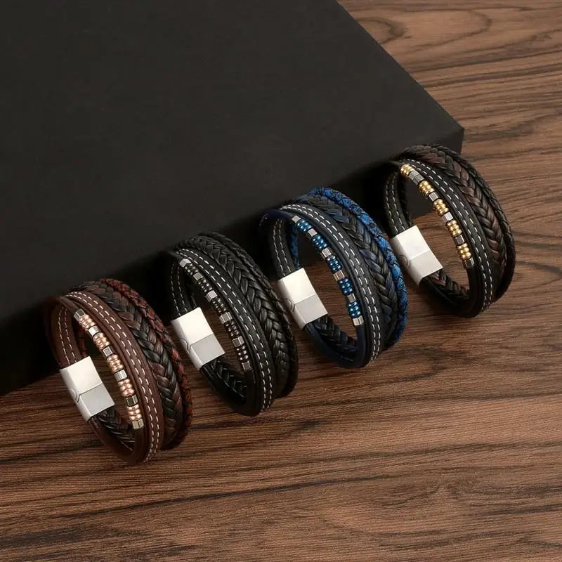 CowLost | badge-pass-holders-jiayiqi-stainless-steel-and-leather-bangle-bracelet-for-men |7
