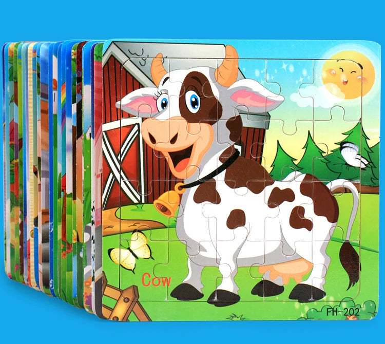 CowLost | fencing-barriers-20-piece-wooden-3d-cartoon-puzzle-educational-toy |8