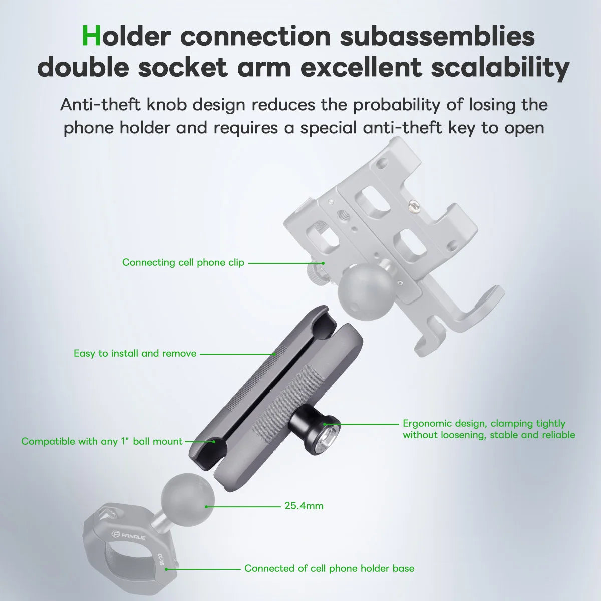 CowLost | product_id-fanaue-aluminum-anti-theft-double-socket-arm-with-25mm-ball-1-adapter-for-ram-mounts-bike-phone-holder |3