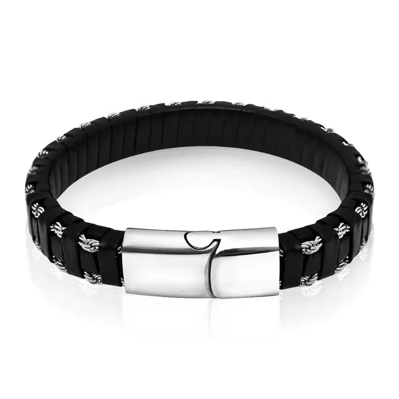 CowLost | jiayiqi-punk-new-leather-bracelet-black-braid-gold-color-stainless-steel-bangles-for-men |8