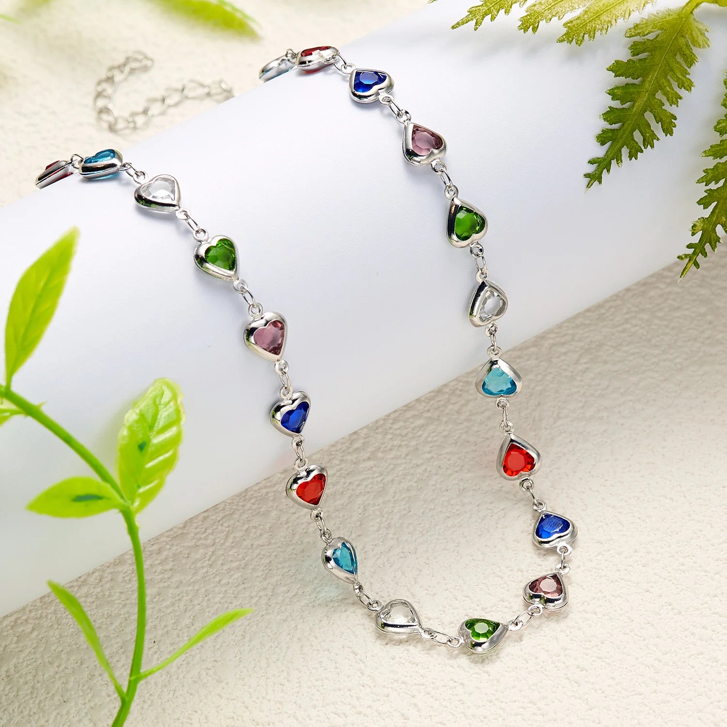 CowLost | exquisite-rainbow-zircon-heart-choker-necklace-for-women-korean-crystal-gold-color-metal-chain-collar-girls-party-beach-jewelry |10