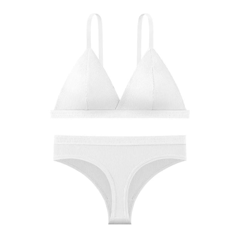 CowLost | women-cotton-bra-and-panties-set-wireless-push-up-bra-low-waist-thongs-g-string-sexy-lingerie-womens-breathable-underwear-set |10