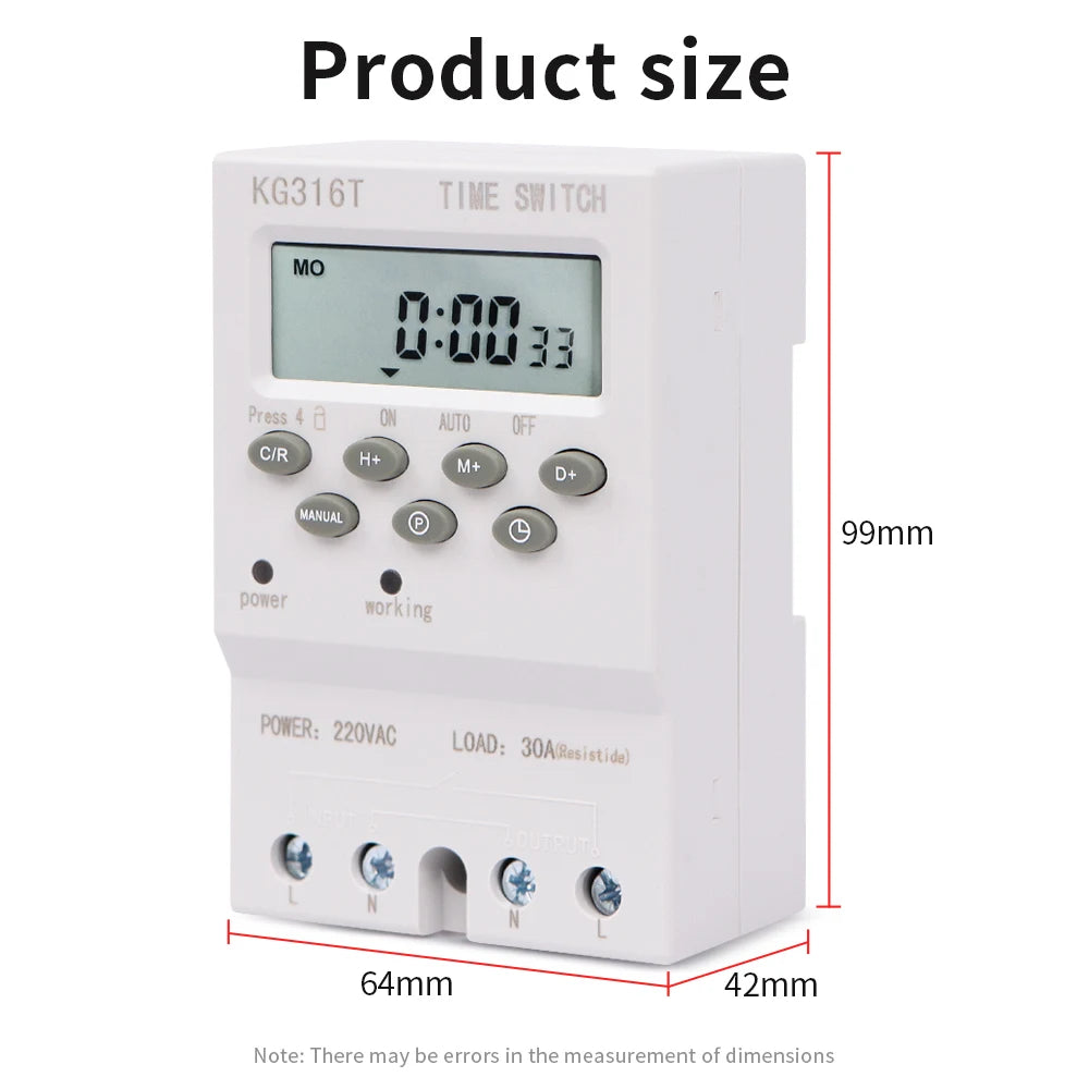 Digital 7-Day Programmable Timer Relay 220V 25/30A with Power Outage Memory