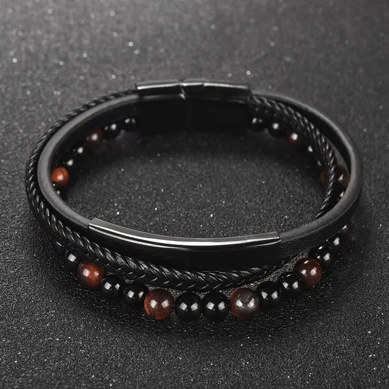 CowLost | badge-pass-holders-mens-natural-stone-beads-multilayer-leather-bracelet-with-magnetic-clasp |21
