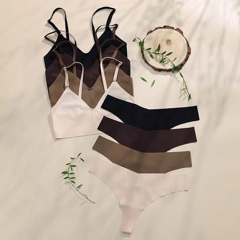 CowLost | product_id-seamless-wireless-v-neck-bra-low-waist-thong-set-for-women |5