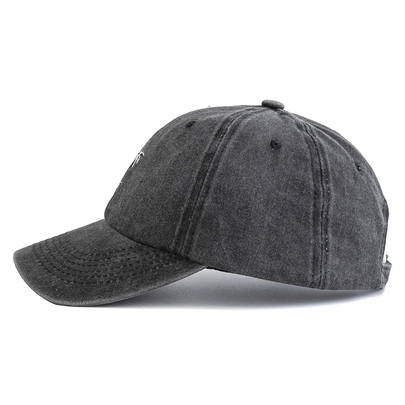CowLost | unisex-washed-cotton-cap-coconut-tree-embroidery-vintage-baseball-cap |10