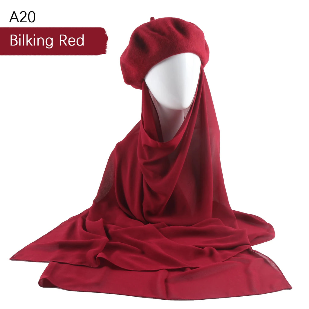 CowLost | musilm-women-french-style-beret-hats-with-chiffon-hijab |13