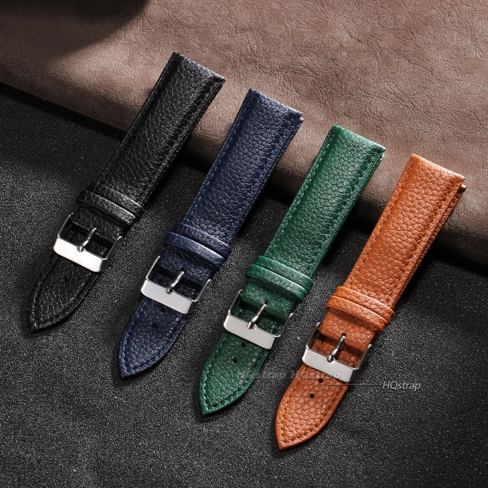 Soft Leather Lychee Pattern Cowhide Watch Strap Replacement 10-22mm