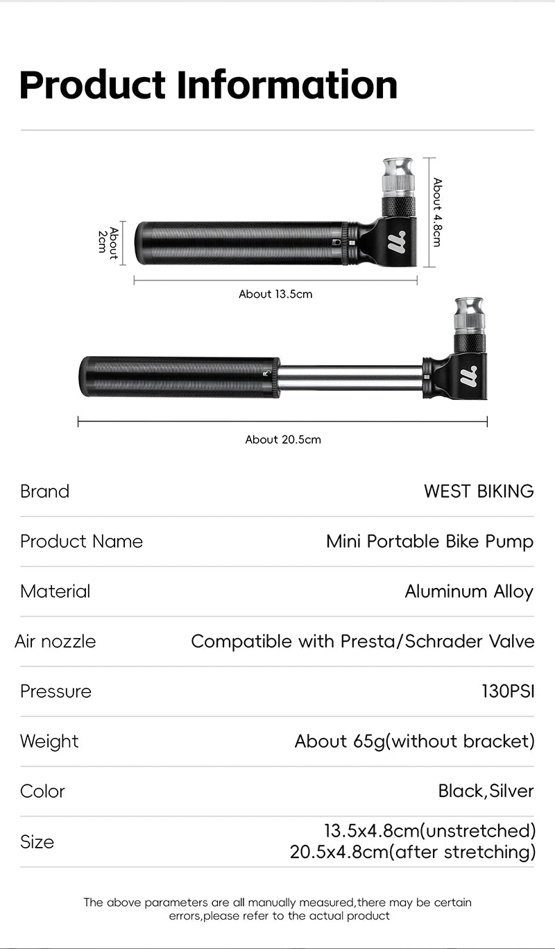 CowLost | sporting-goods-west-biking-mini-portable-bicycle-pump-130psi-for-presta-schrader-valve |9