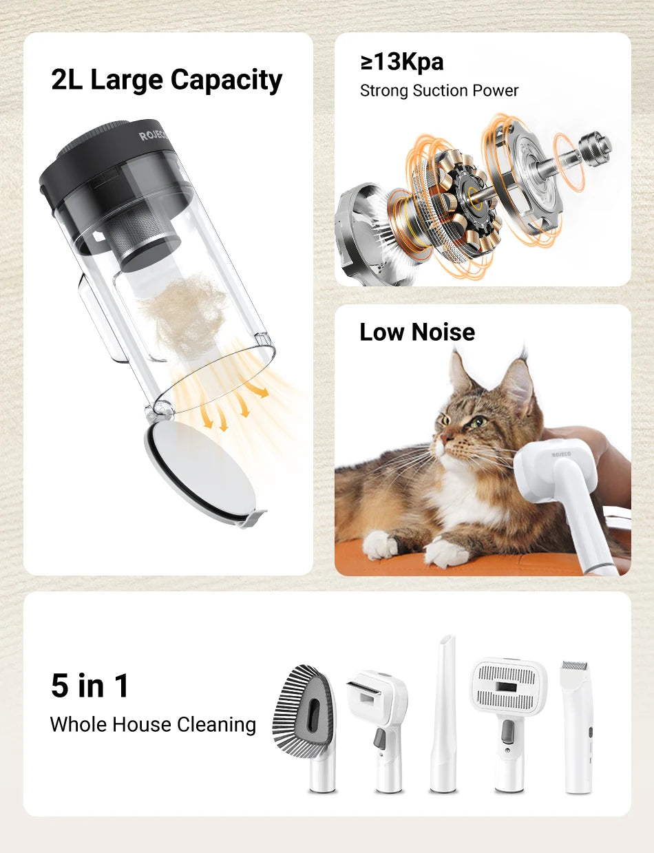 CowLost | pet-beds-rojeco-5-in-1-pet-grooming-vacuum-kit-for-cat-dog-hair |8