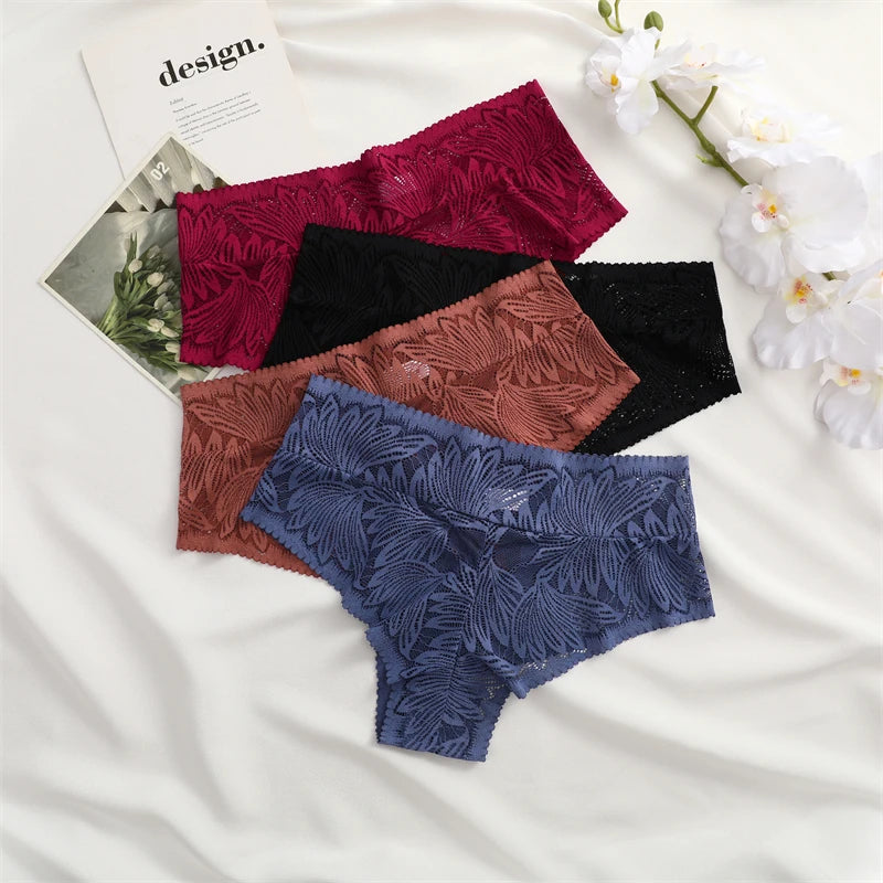 CowLost | activewear-pants-3pcs-lace-hollow-out-mid-waist-womens-briefs-set |11