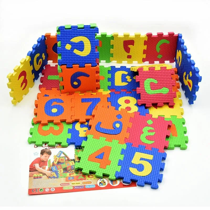 Arabic Alphabet and Number Puzzle Mats for Kids 28PCS Language & 8PCS Number Carpet Rugs