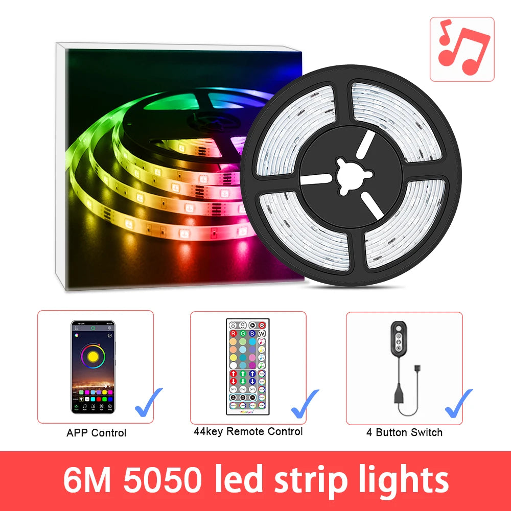 12V 5050 RGB LED Strip Light with APP & Remote, DIY Color Change, Music Sync, Timer