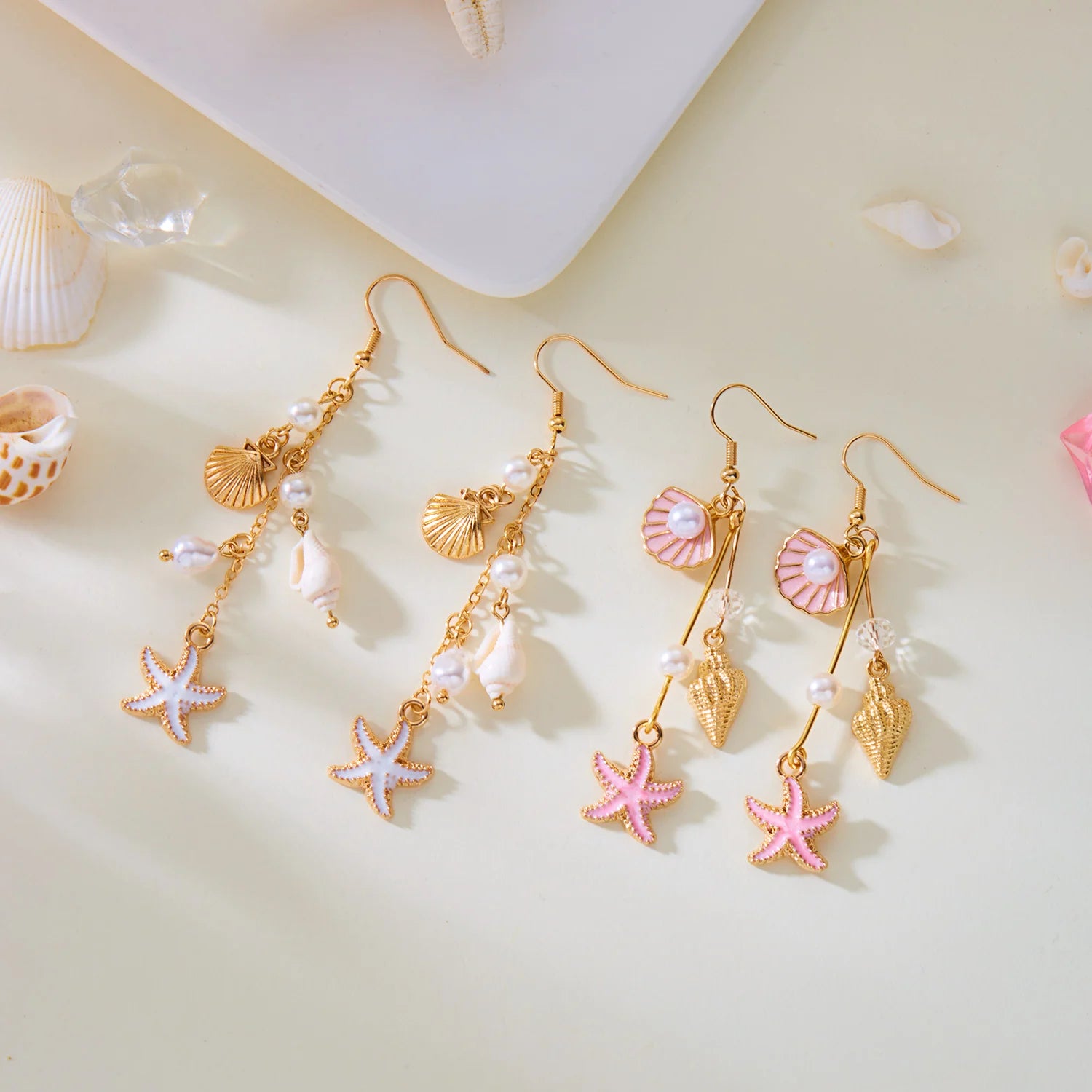 CowLost | conch-shells-starfish-dangle-earrings-for-women-bohemia-long-tassel-star-shell-drop-earring-girl-ocean-beach-party-jewelry |2
