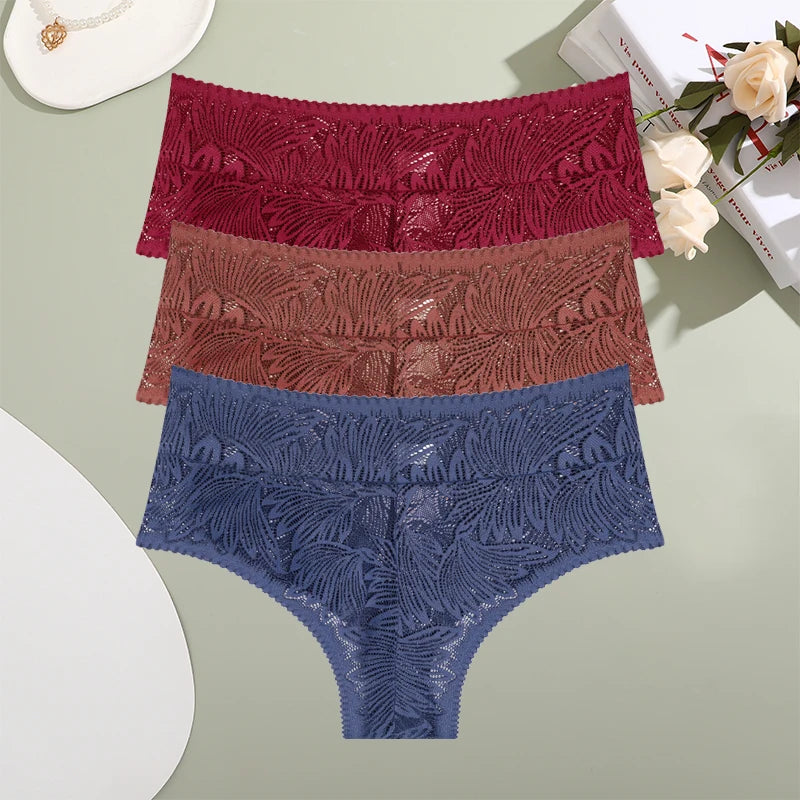 CowLost | activewear-pants-3pcs-lace-hollow-out-mid-waist-womens-briefs-set |23