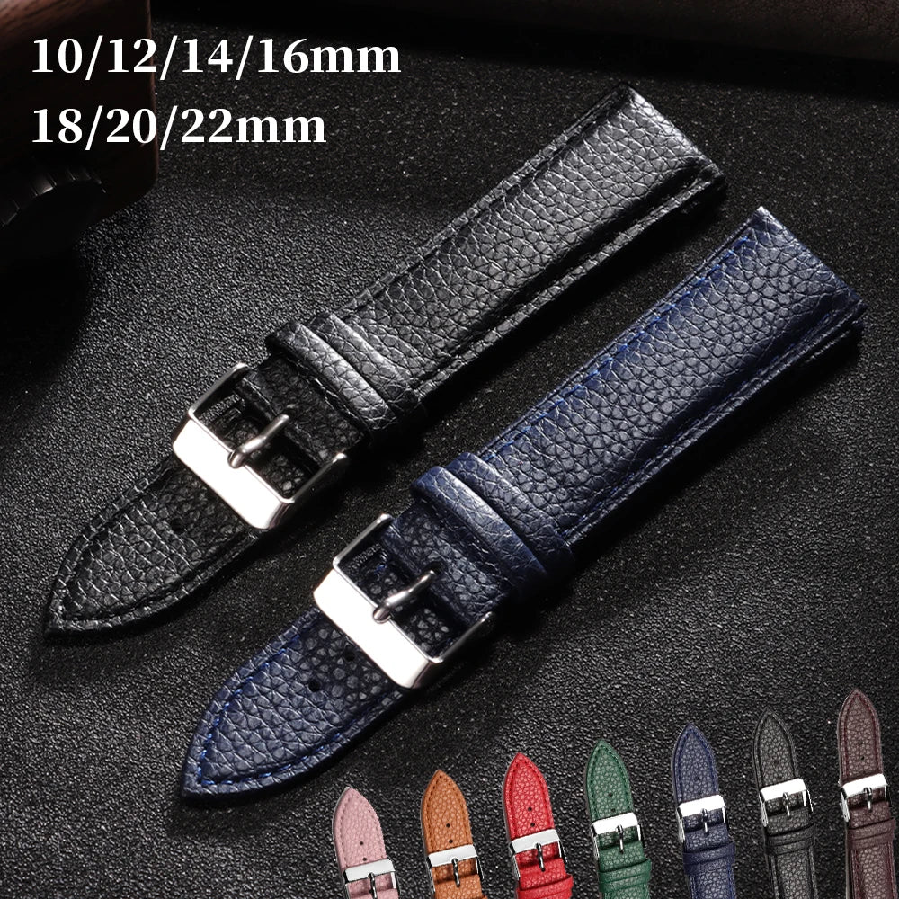 Soft Leather Lychee Pattern Cowhide Watch Strap Replacement 10-22mm