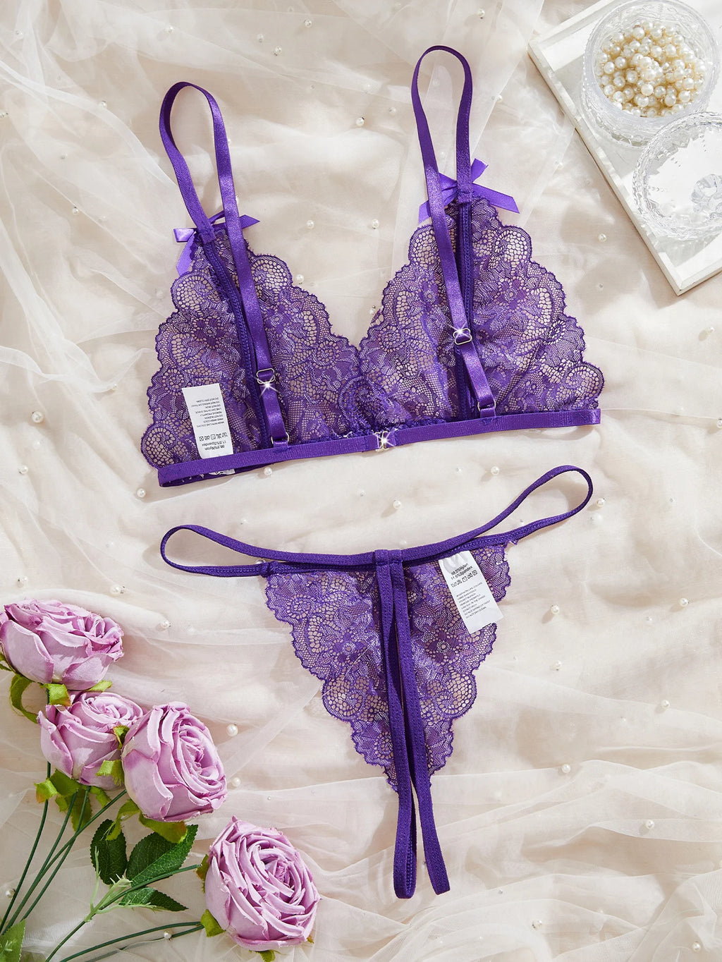 CowLost | women-floral-sexy-lingerie-set-open-chest-bra-and-crotchless-thong-sets |3