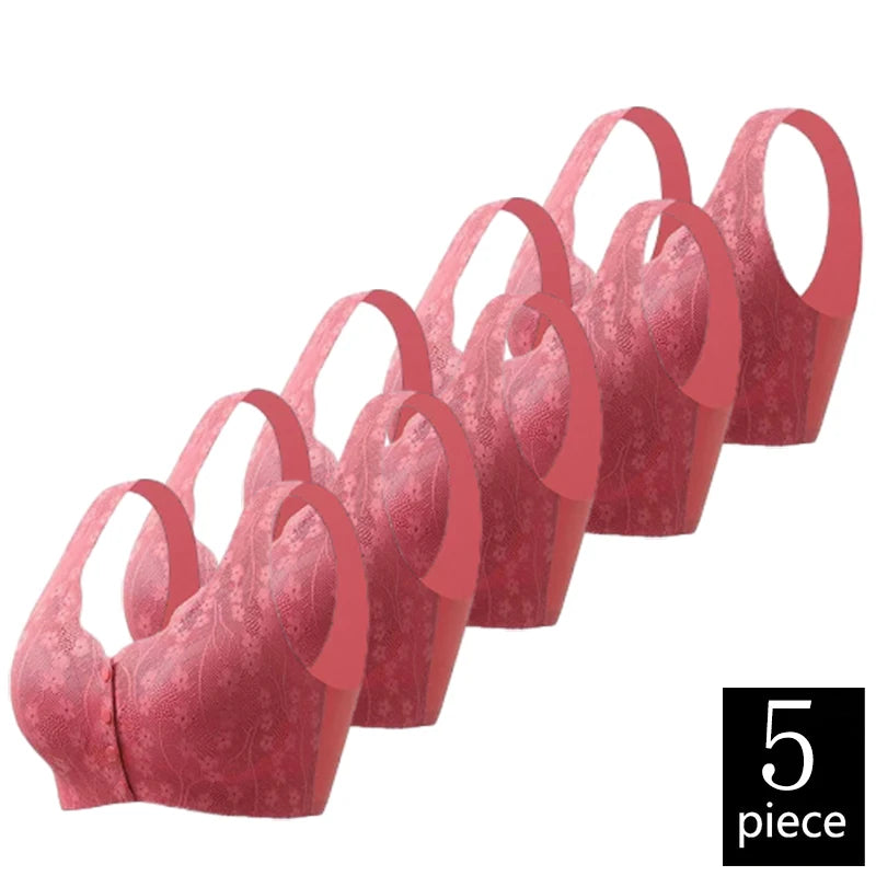 CowLost | product_id-fallsweet-5pcs-plus-size-wireless-front-closure-push-up-lace-bras-for-women |10