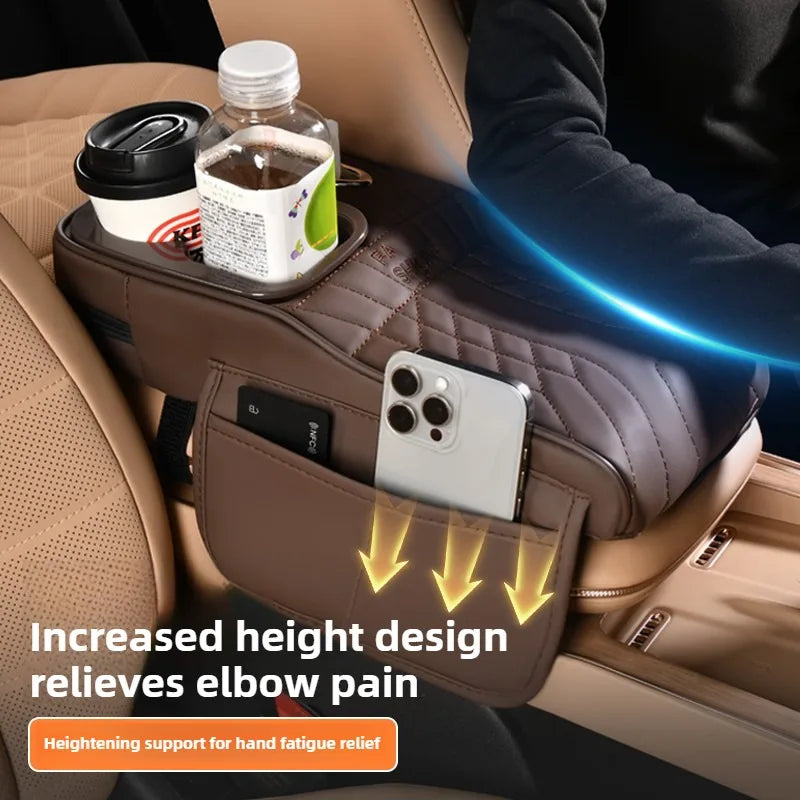 CowLost | product_id-universal-car-armrest-cover-with-2-side-pockets-2-cup-holders-tissue-box-holder-fits-most-cars-suvs-trucks |5
