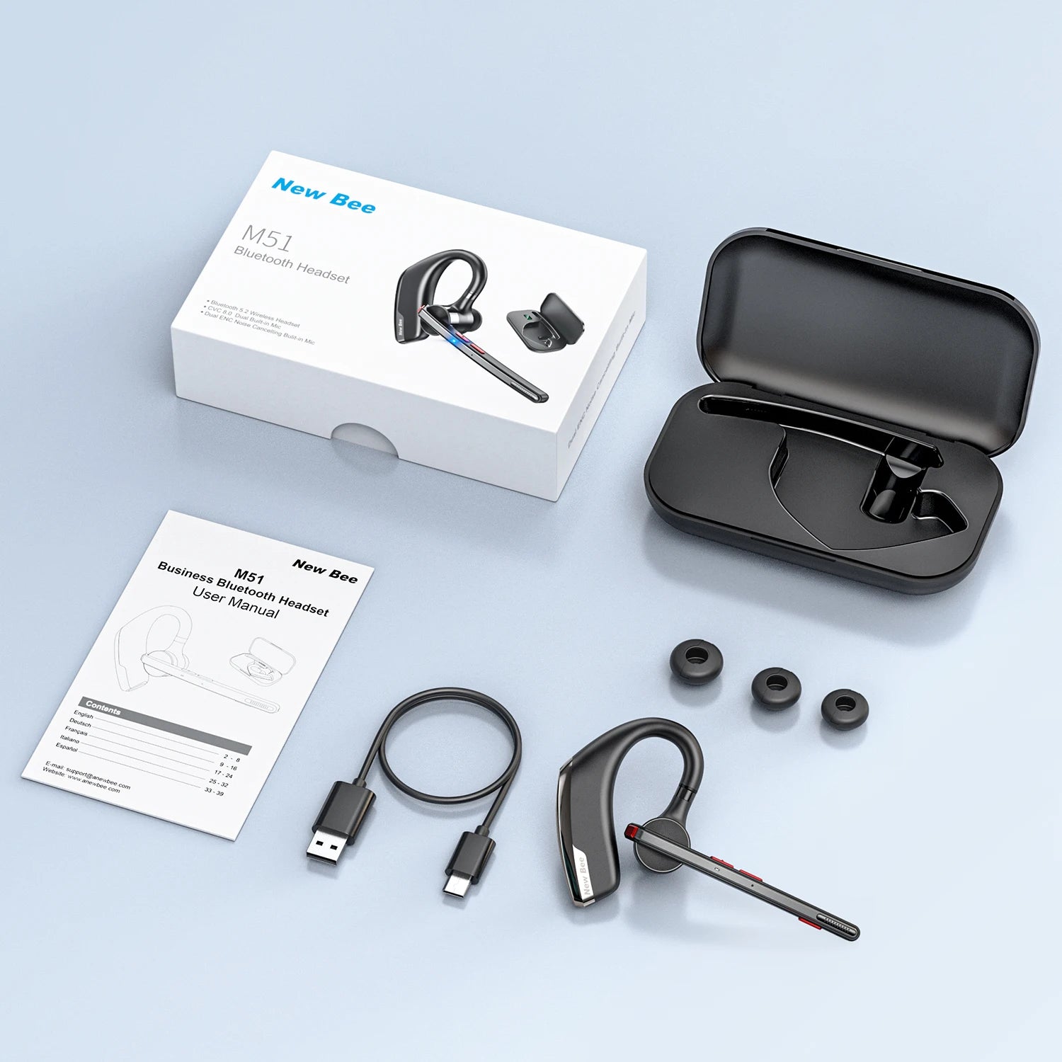 CowLost | mobile-phone-cases-new-bee-m51-bluetooth-v5-2-wireless-earphones-with-dual-mic-and-ear-hook |6