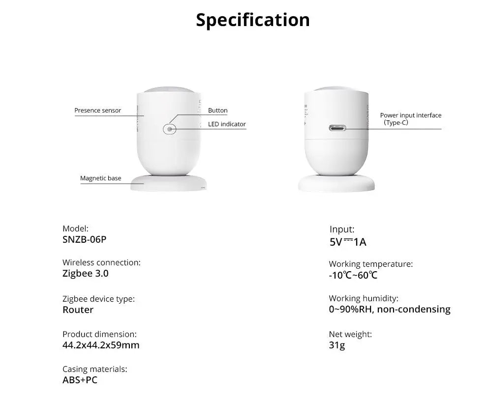 CowLost | sonoff-snzb-06p-zigbee-human-presence-sensor-5-8ghz-microwave-radar-detection |18