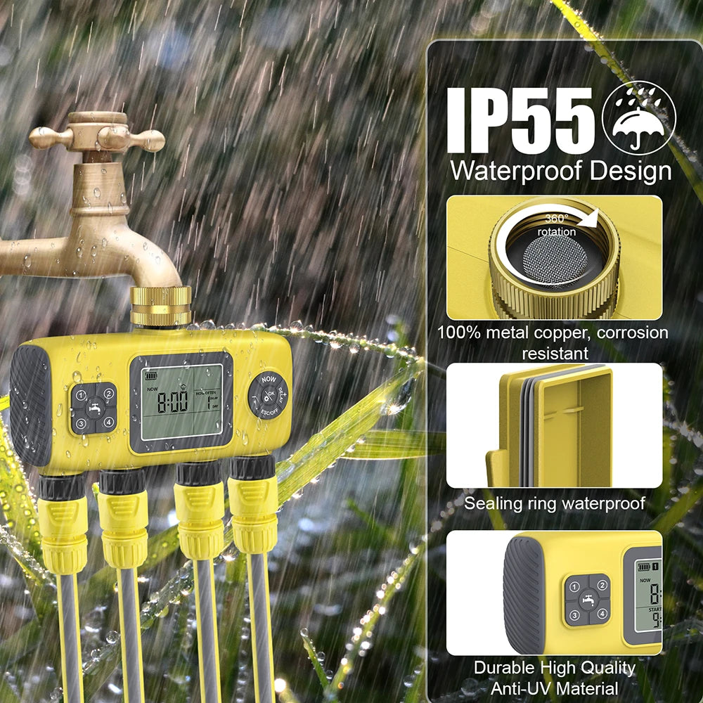 4 Zone Programmable Digital Garden Irrigation Timer for Greenhouse