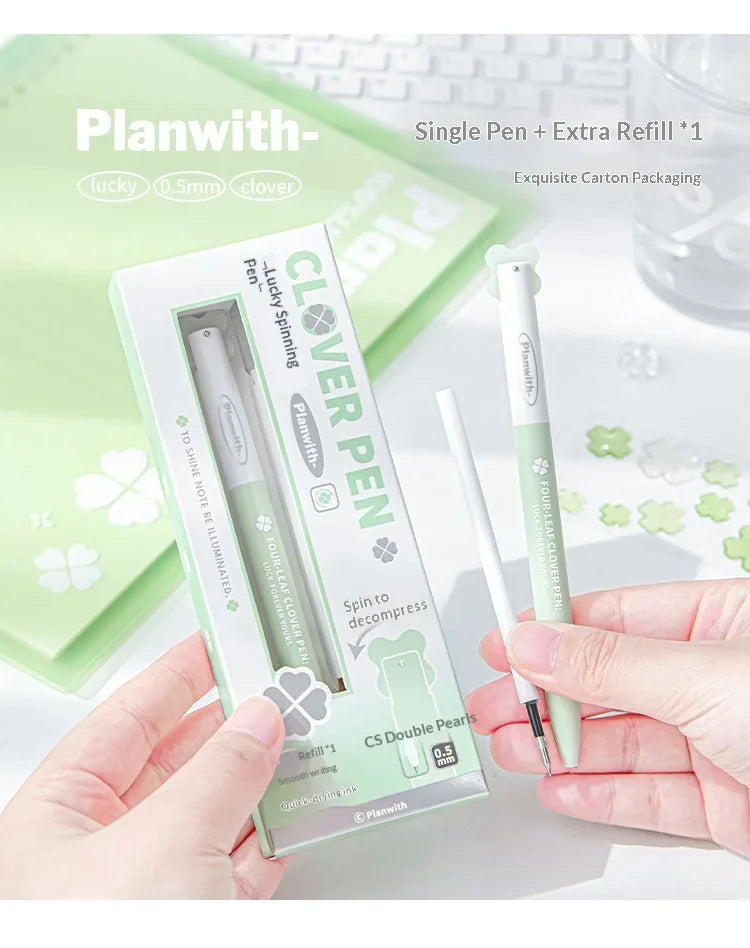 CowLost | product_id-planwith-lucky-clover-0-5mm-carbon-black-gel-pen-no-smudge-smooth-writing-rotary-twist |10