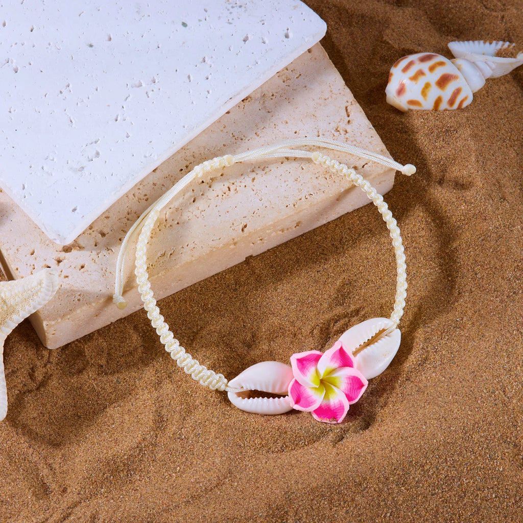 CowLost | bohemian-big-flower-sea-shell-charm-bracelets-for-women-pink-blue-green-flower-soft-clay-pottery-beaded-bangles-handmade-jewelry |6