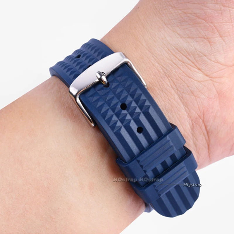 CowLost | premium-soft-rubber-waffle-watchband-20mm-22mm-replacement-strap-for-seiko-water-ghost-sport-watchband-black-green-wristband |4