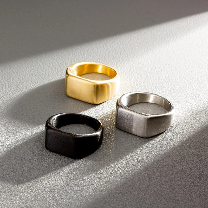 Unisex Titanium Steel Ring Rectangular Pattern Fashion Jewelry Size 7-13 Valentine's Gift