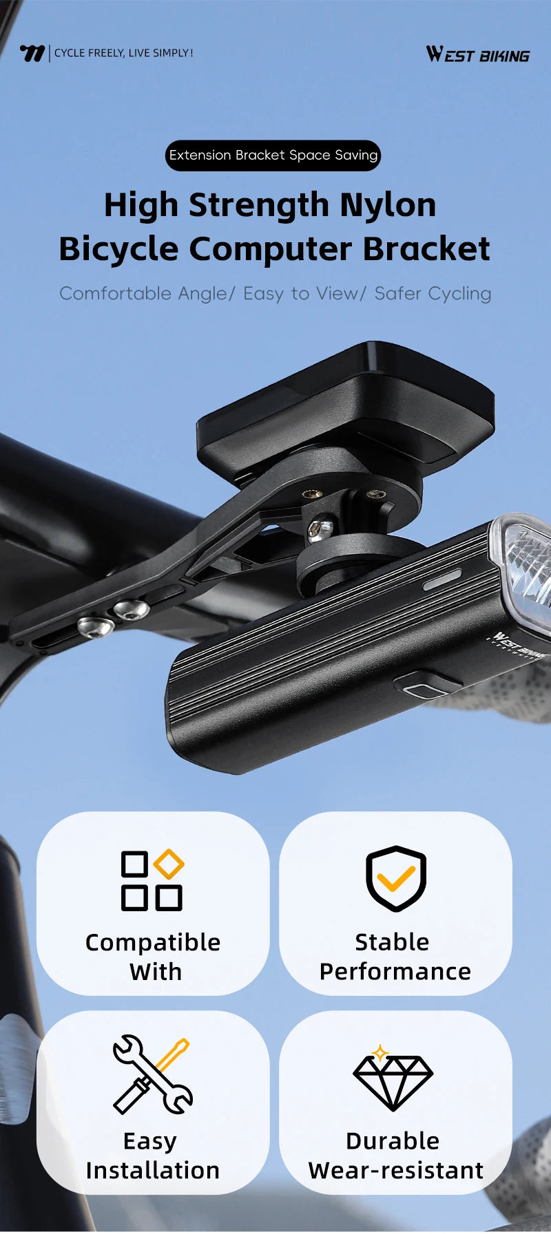 CowLost | west-biking-bicycle-computer-bracket-integrated-molding-bike-light-holder-for-garmin-bryton-bracket-mtb-road-bike-accessories |7