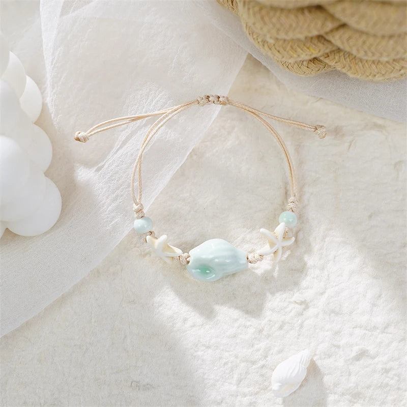 CowLost | bohemia-sea-turtle-bracelet-for-women-starfish-seahorse-shell-pearl-adjustable-metal-chain-summer-beach-party-vacation-jewelry |8