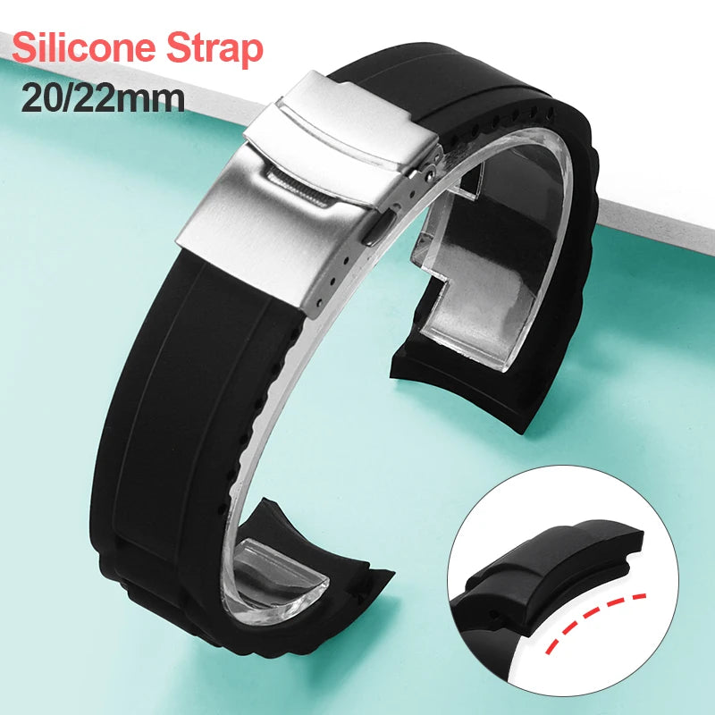 CowLost | product_id-curved-end-silicone-watch-band-20mm-22mm-universal-folding-buckle-replacement-strap |1