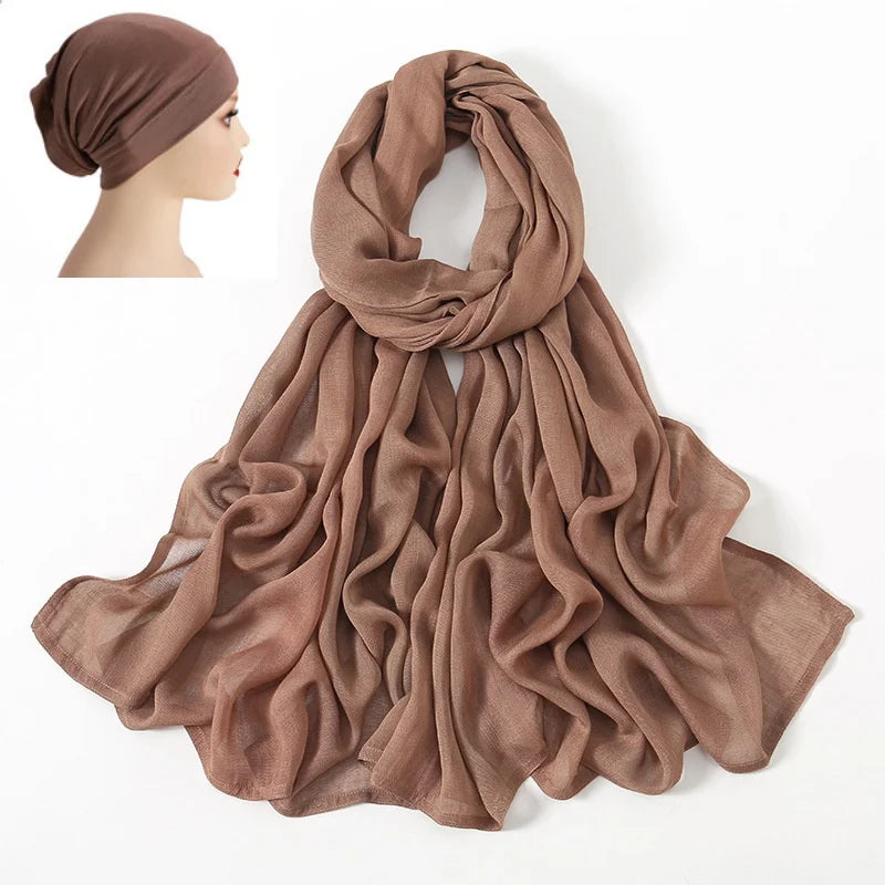 CowLost | 2pcs-set-hijab-matching-color-jersey-cap-lady-plain-viscose |21