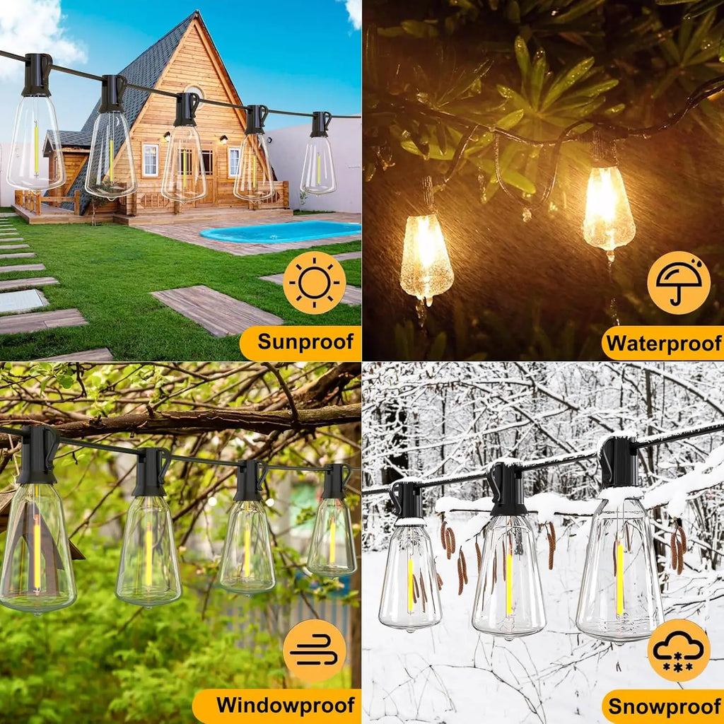 Solar String Lights 12M/9.5M Outdoor with Remote, IP65 Shatterproof ST38 LED Bulbs, 8 Modes for Garden Party