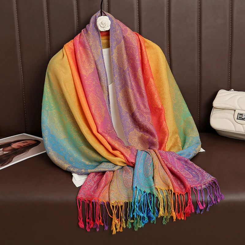 CowLost | rainbow-colors-winter-warm-thick-ethnic-style-jacquard-scarf |16
