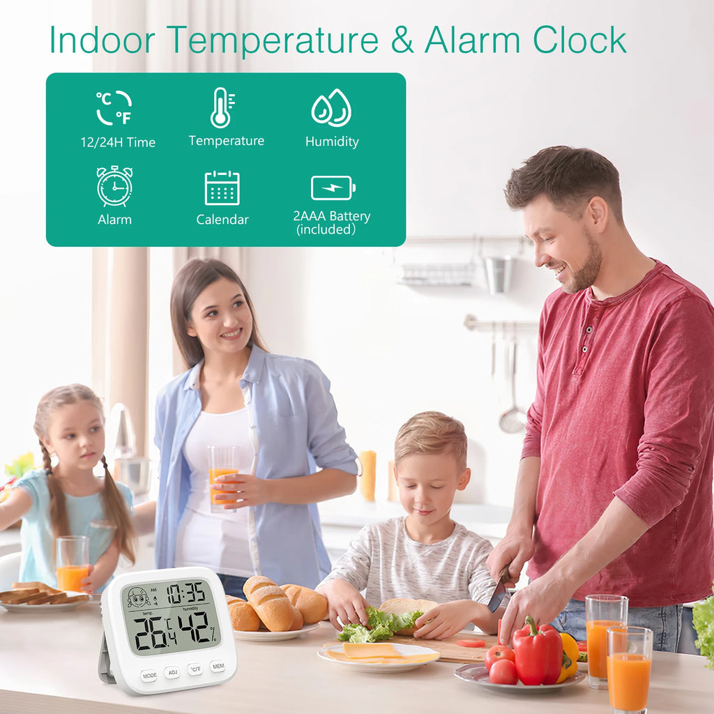 Digital Indoor Hygrometer Thermometer with Backlight Clock and Humidity Gauge for Home Office Travel