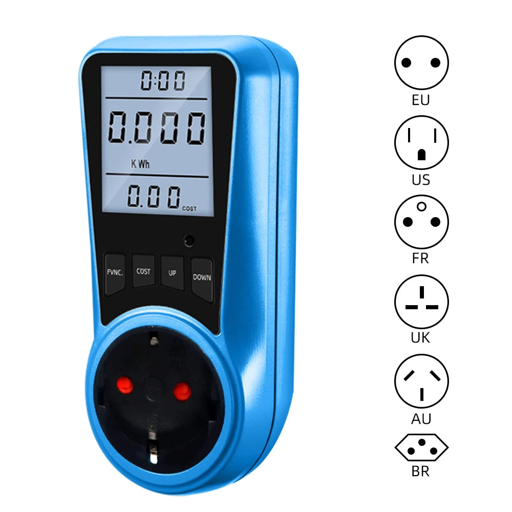 Digital Wattmeter Power Meter Voltmeter AC 220V LCD Backlight Energy Tester with EU US UK AU FR BR IT Plug