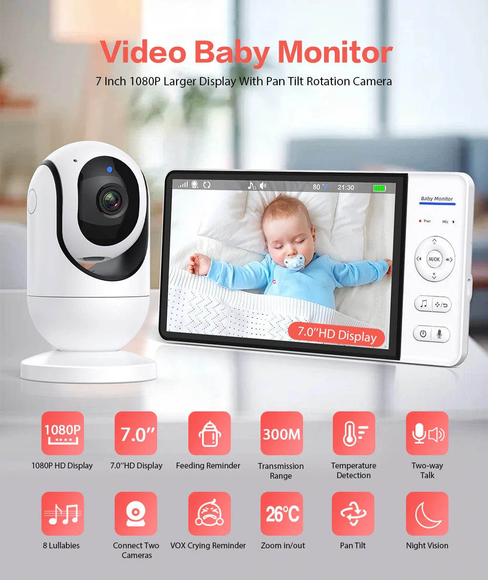 CowLost | video-baby-monitor-7-1080p-hd-large-display-4x-zoom-tf-card-slot-feeding-timer-2-way-audio-security-camera-babysitter-abm780 |7