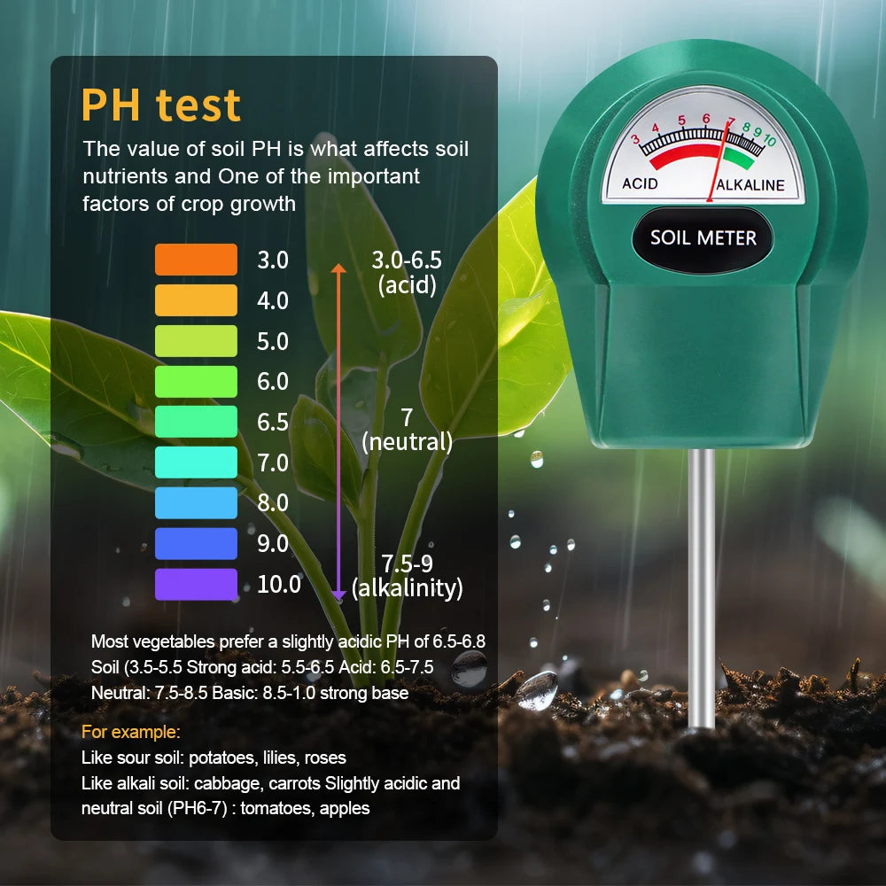 Handheld Soil PH, Moisture & Fertility Meter with Metal Probe No Batteries Needed